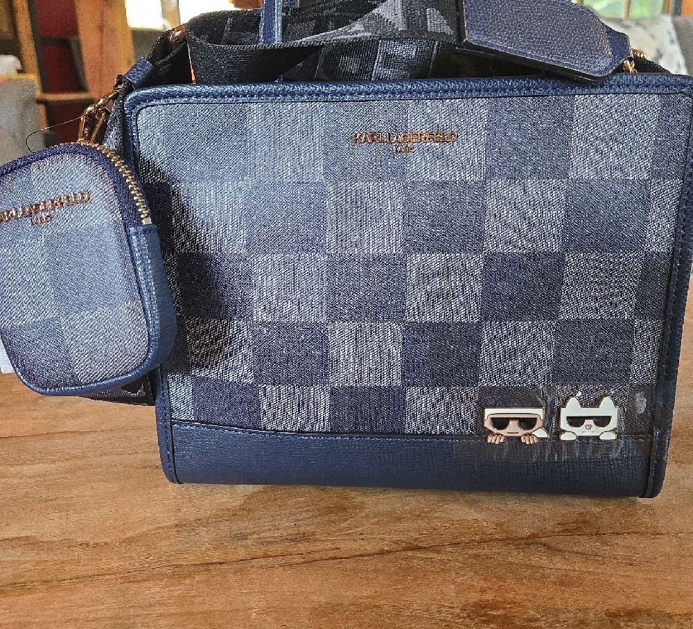 Karl Lagerfeld Navy Checkered Shoulder Bag